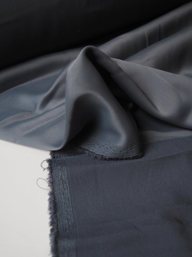 Blue Grey Stretch Viscose/Acetate Crepe-Backed Satin