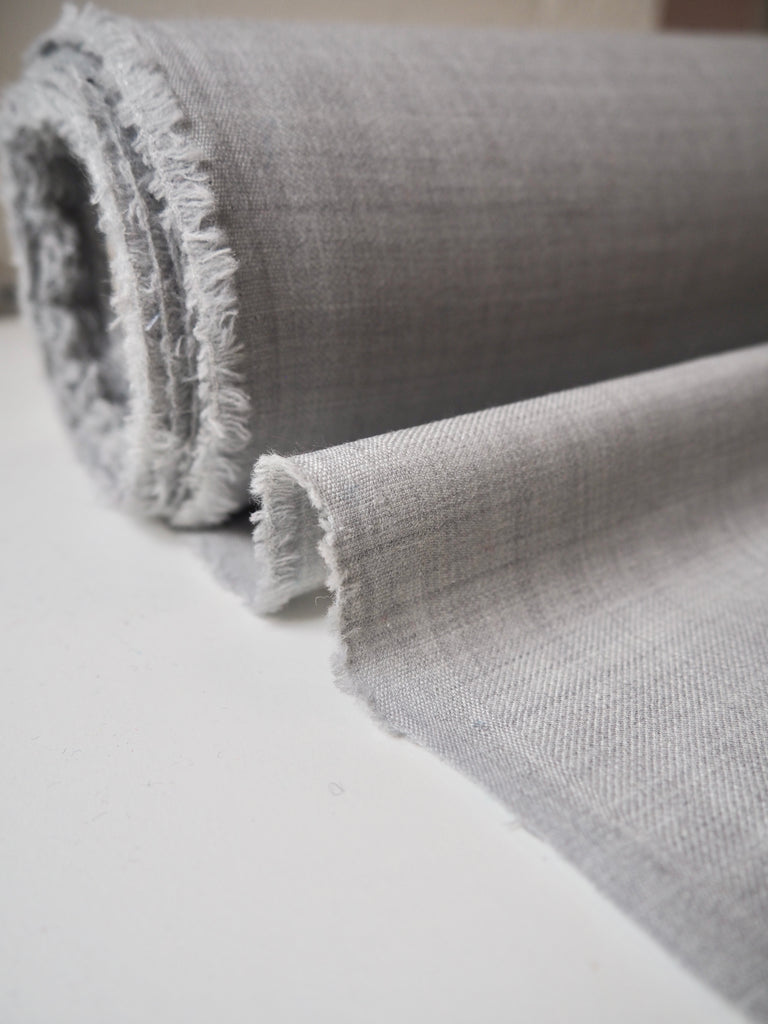 Pale Grey Stretch Wool Blend Twill