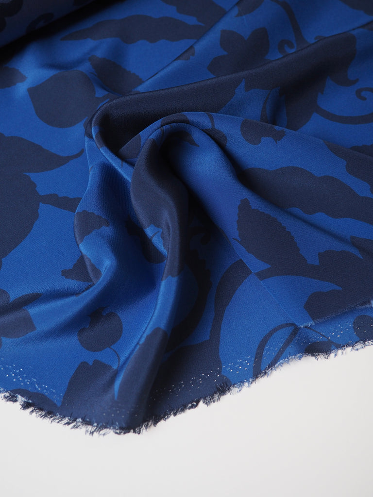 Blue Shadow Leaf Silk Crepe De Chine