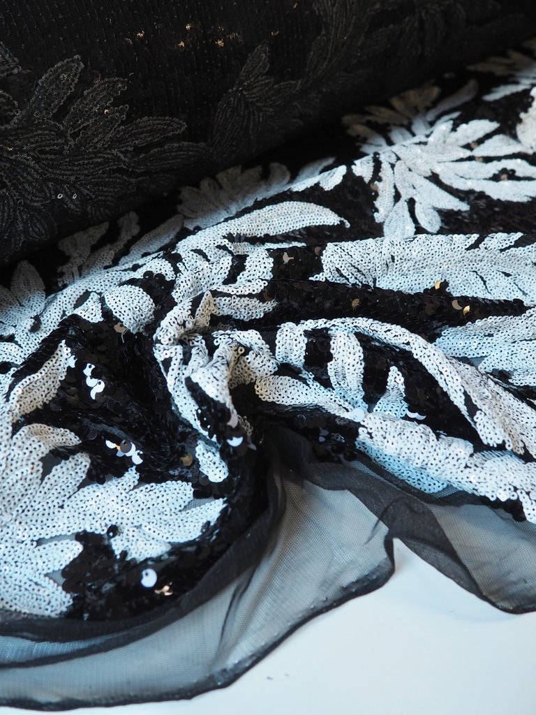 Black + White Vine Sequin Tulle