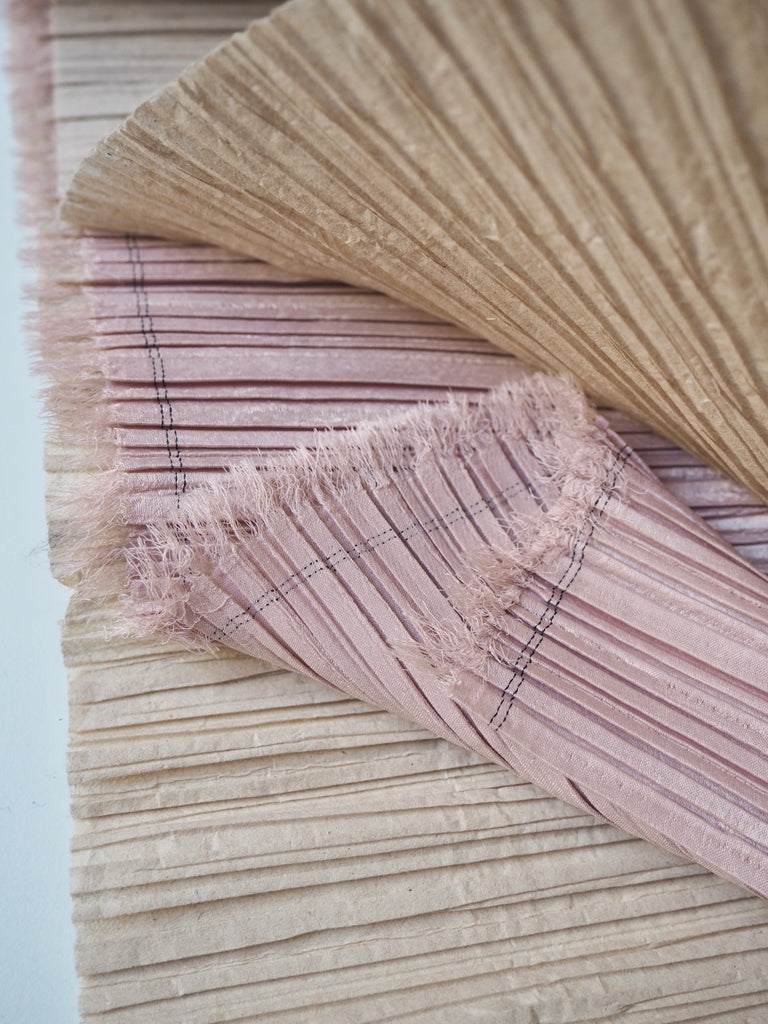 Blush Beige Plissé Pleated Satin
