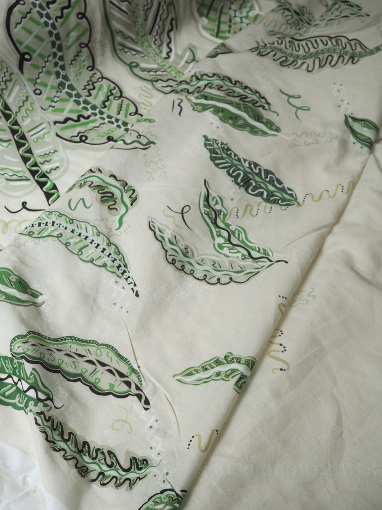 Beige + Green Painterly Feather Cotton Panels