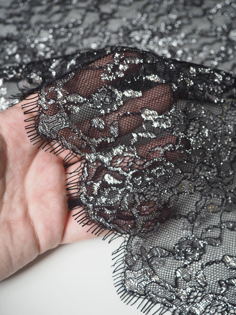 Black Silver Lurex Scallop Lace