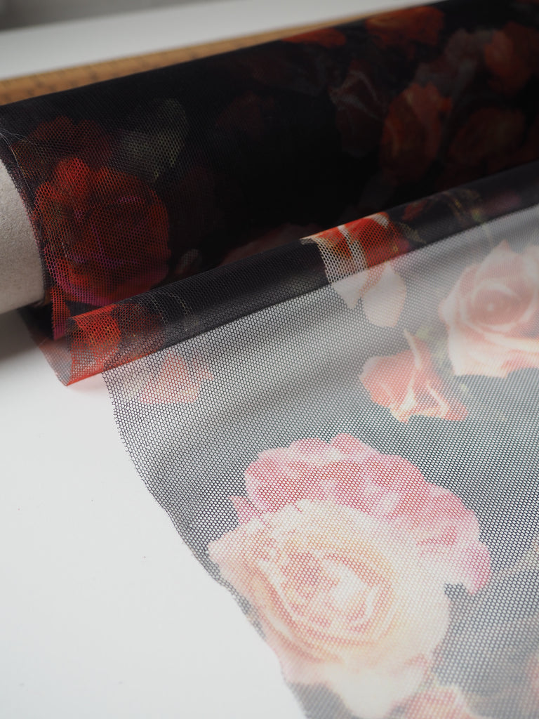 Black Rose Floral Printed Tulle