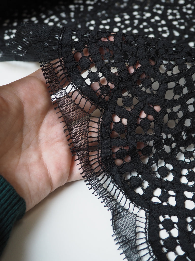 Black Corded Swirl Cotton Lace