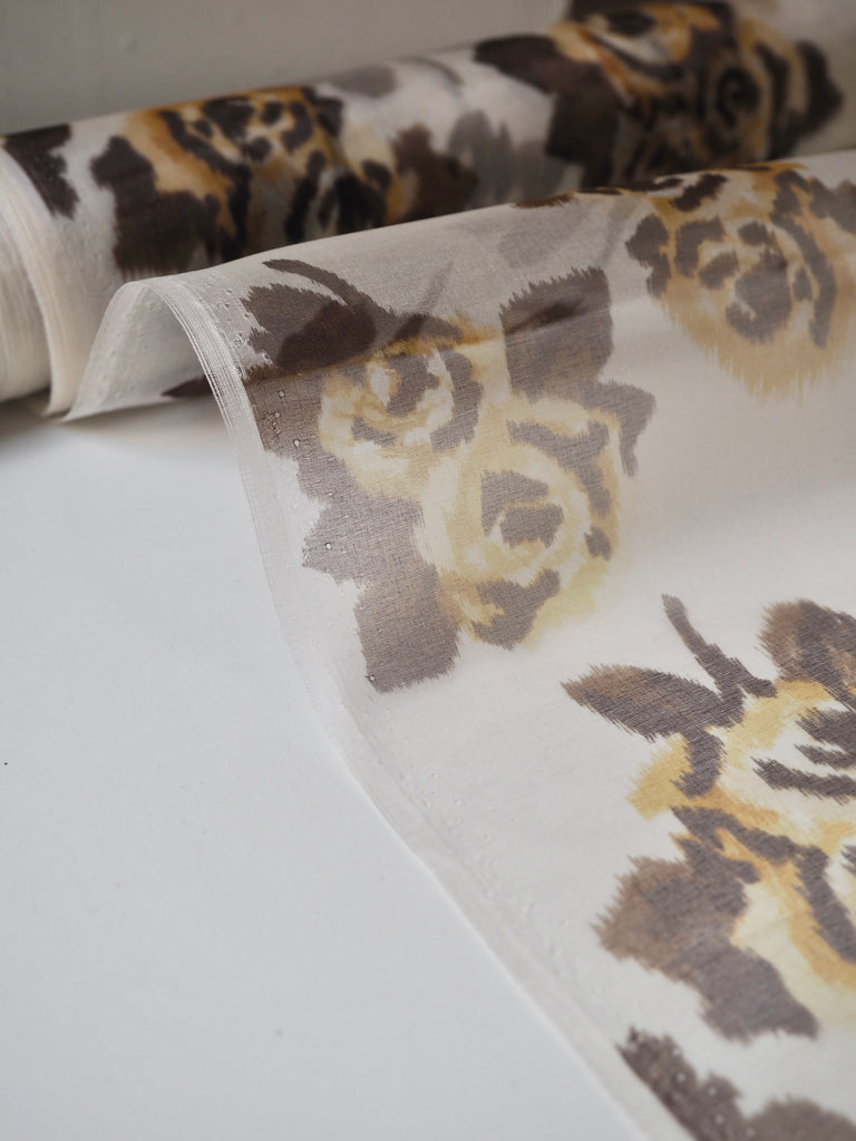 Yellow + Brown Moiré Rose Silk Organza