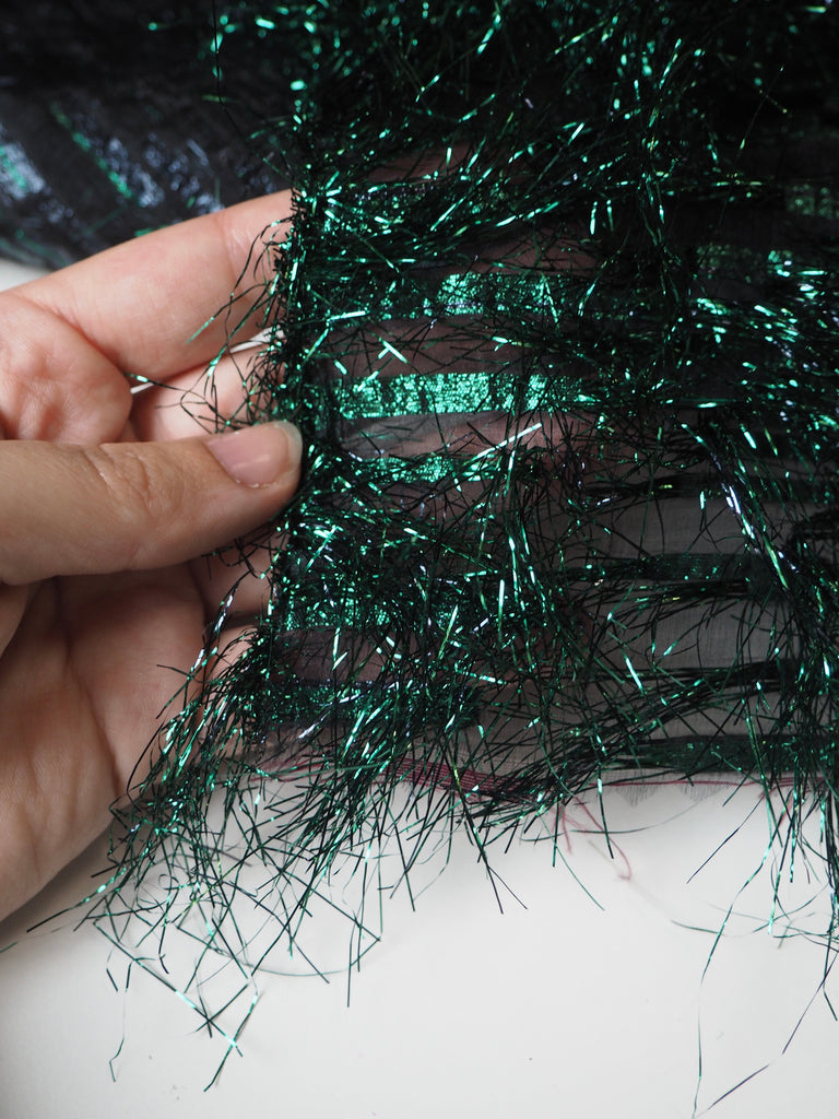 Green + Blue Tinsel Fringe Organza