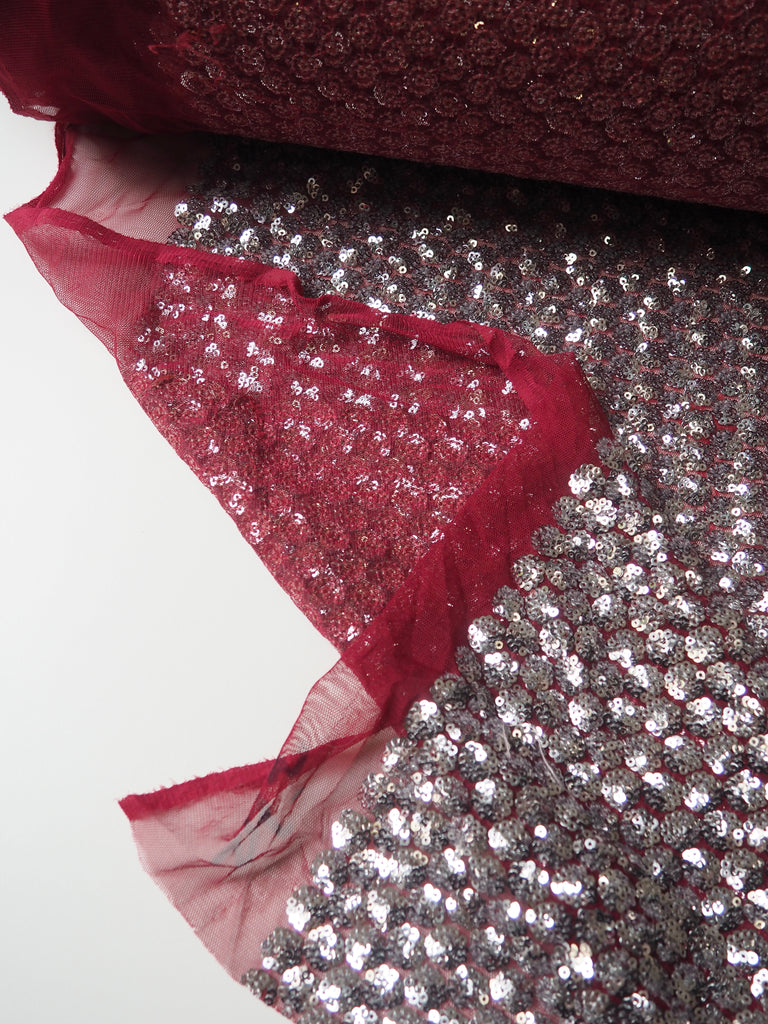 Silver + Red Dot Sequin Tulle