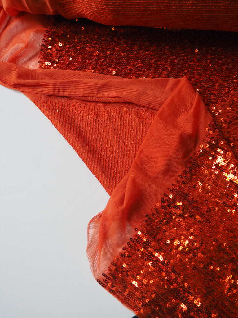 Burnt Orange Sequin Stretch Mesh