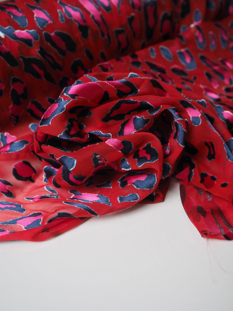 Red Leopard Burnout Chiffon