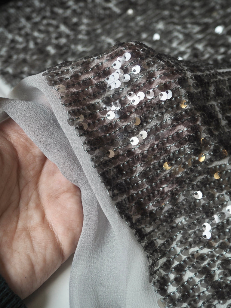 Smoke Grey Sequin Viscose Chiffon