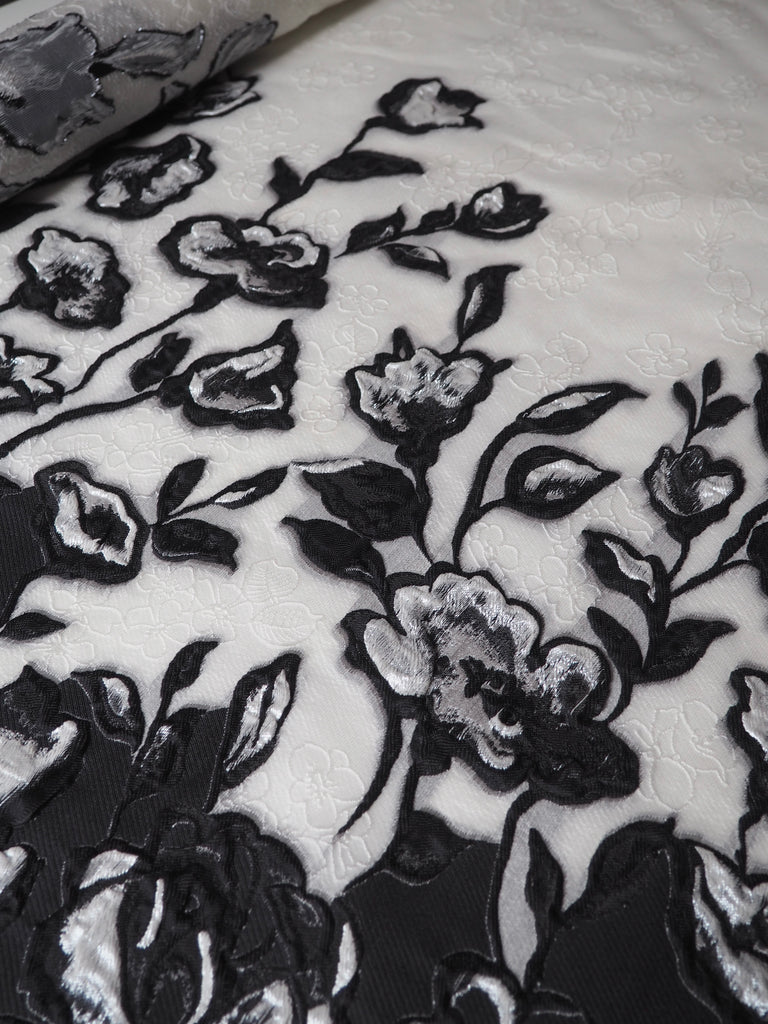 Black + White Blossom Panelled Cloqué