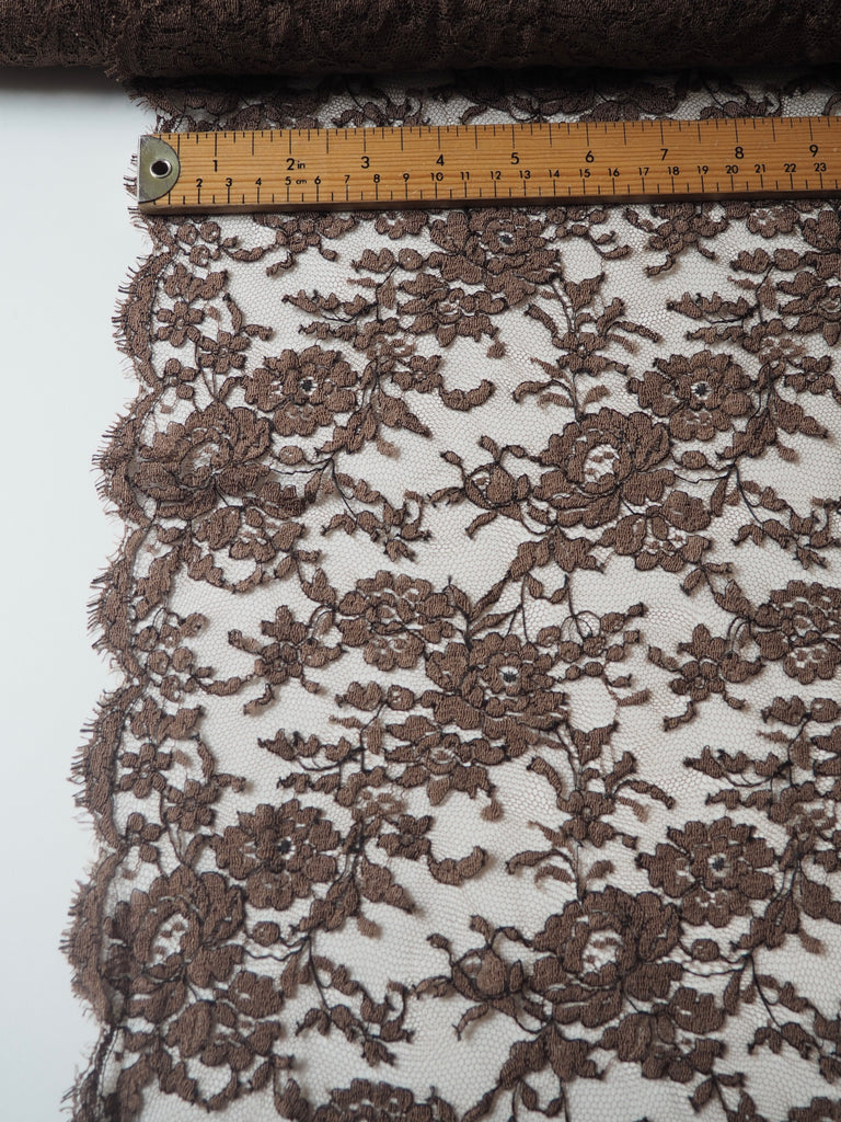 Brown + Black Corded Floral Scallop Lace