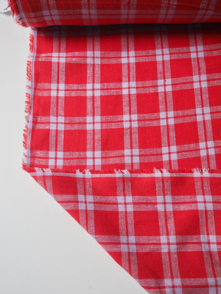 Red + Lilac Check Cotton/Linen