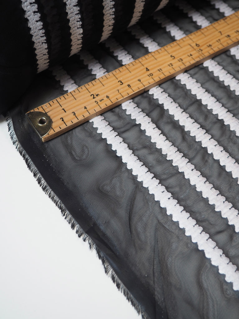 Monochrome Embroidered Stripe Chiffon
