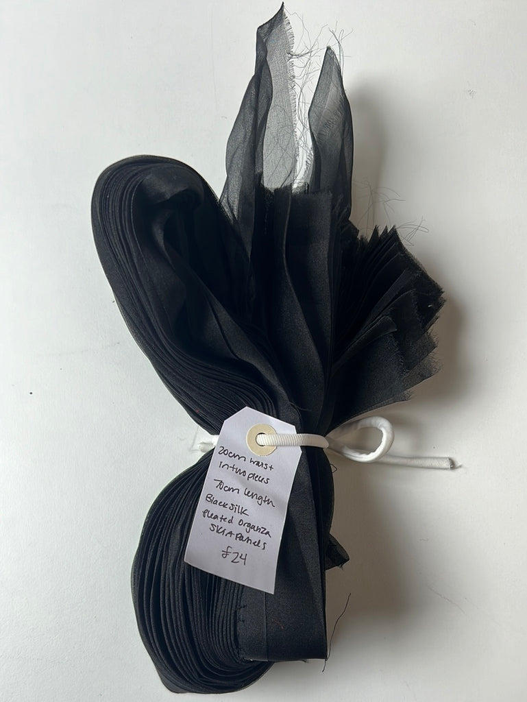Black Silk Pleated Organza Skirt Panels Remnant