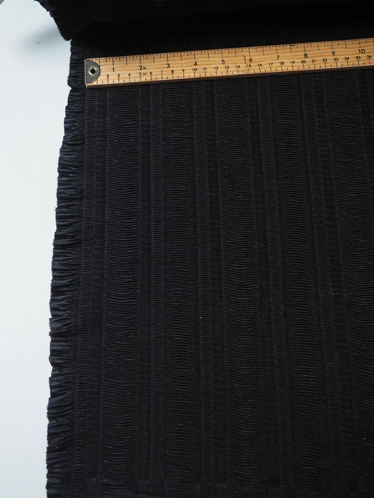 Black Plissé Stripe Satin