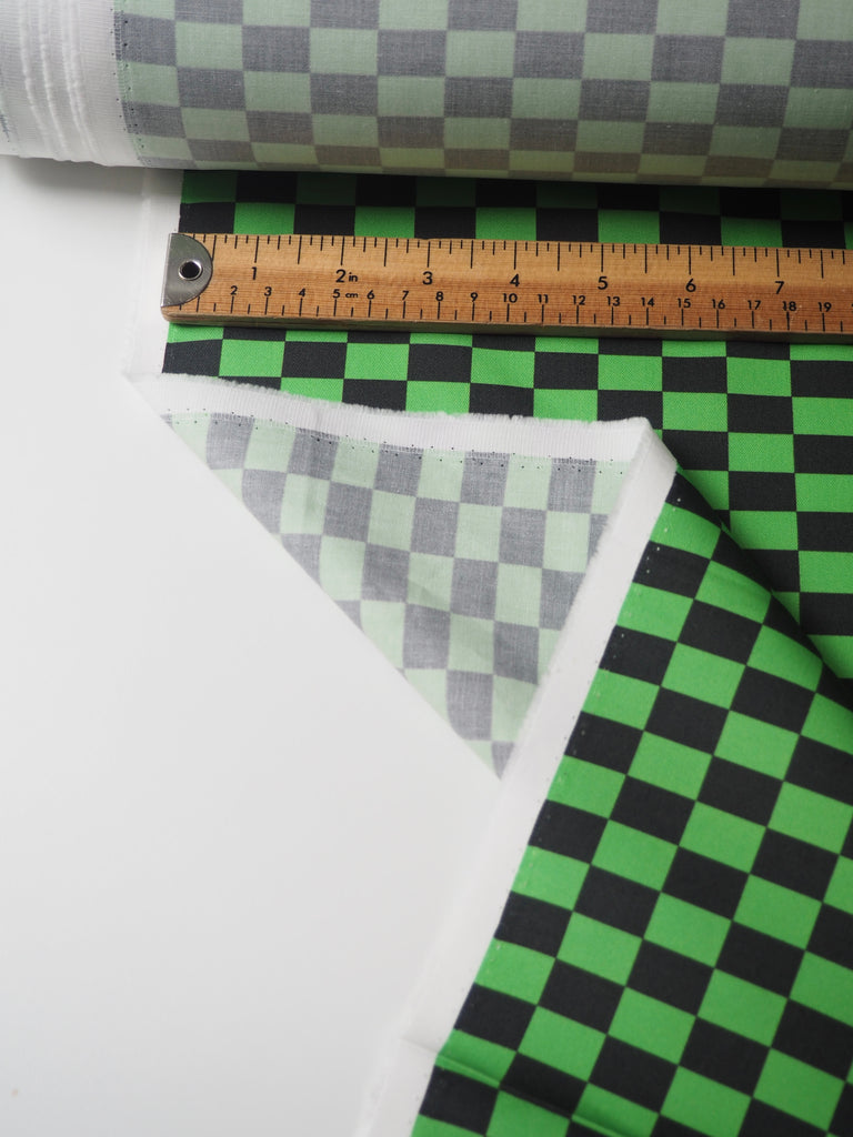 Lime Small Checkerboard Cotton Twill