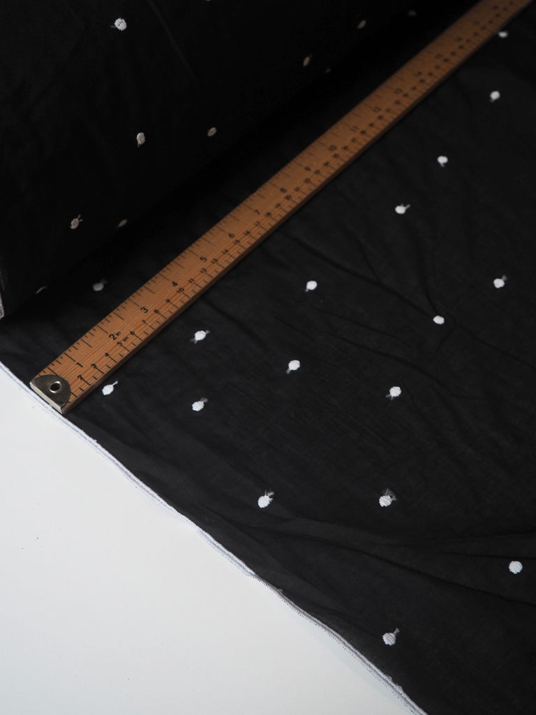 Black Embroidered Polka Dot Cotton Voile
