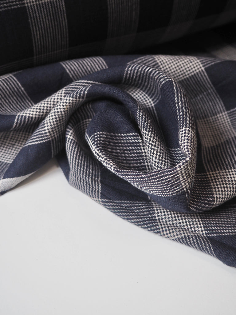 Navy + White Check Linen