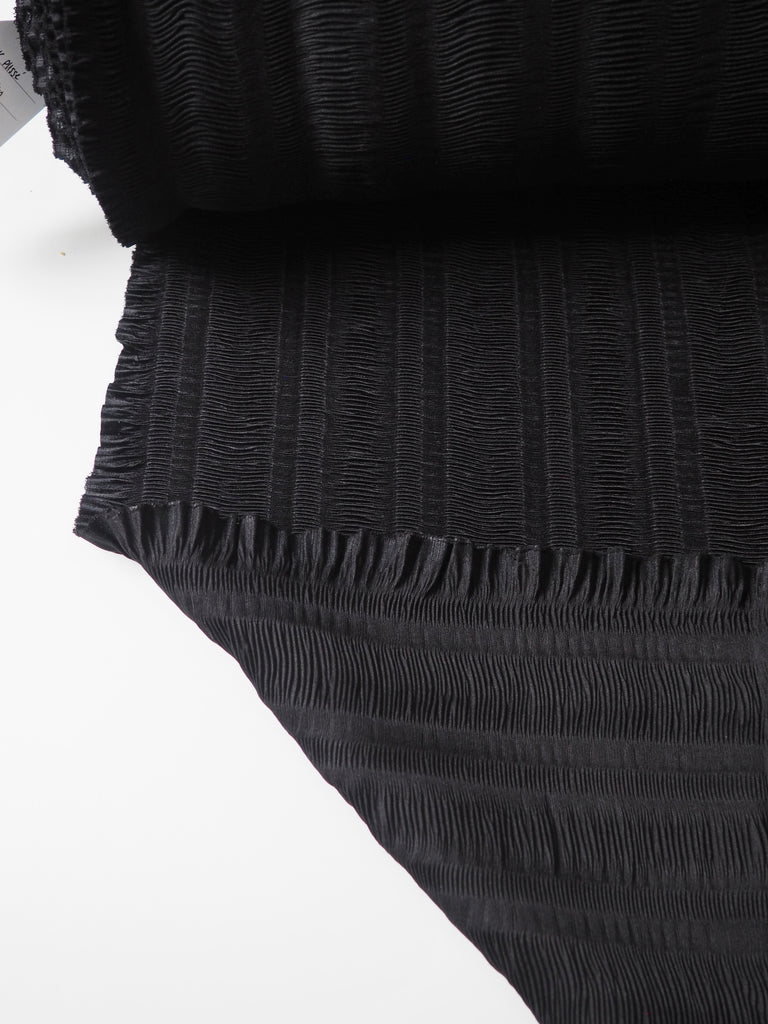 Black Plissé Stripe Satin