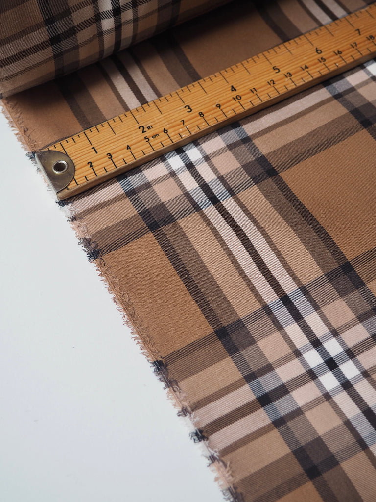 Brown Tan Check Cotton/Poly Twill