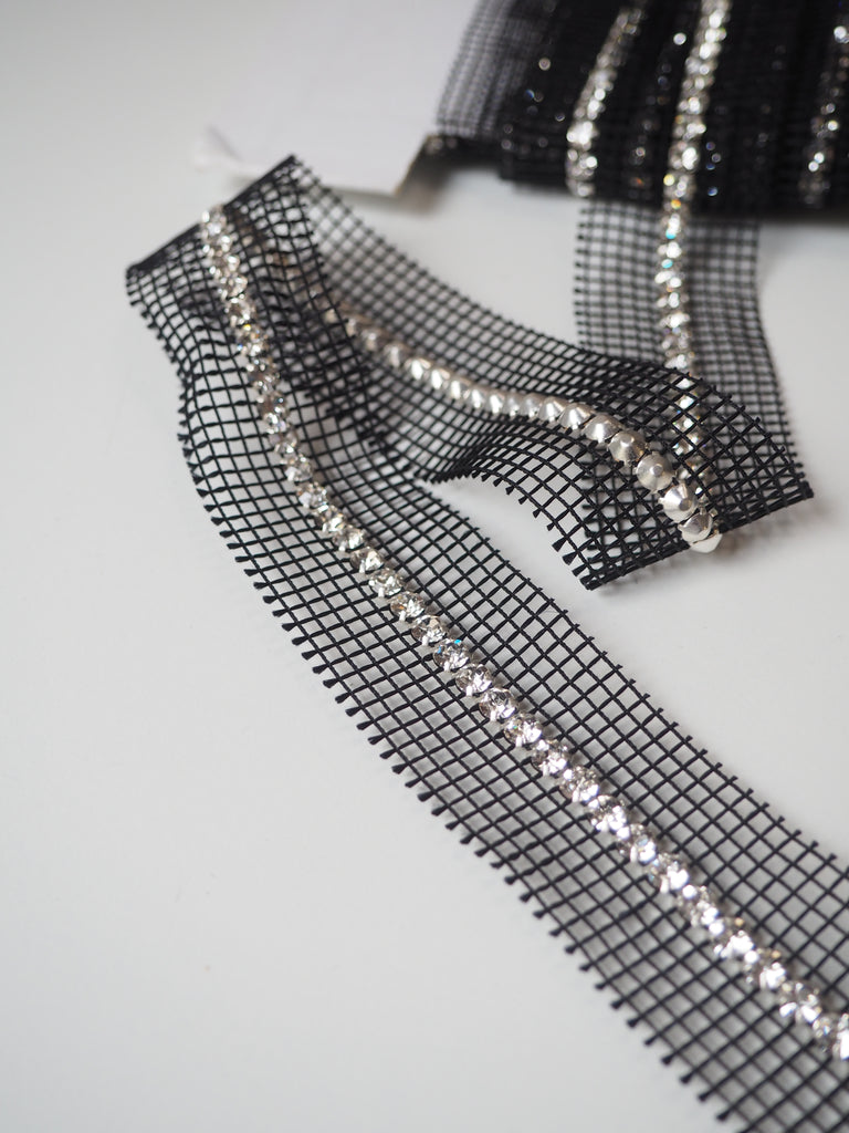 Preciosa Clear Black Diamante Trim 3cm