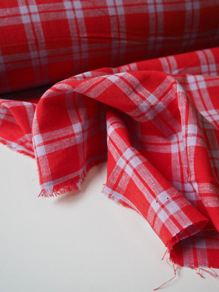 Red + Lilac Check Cotton/Linen