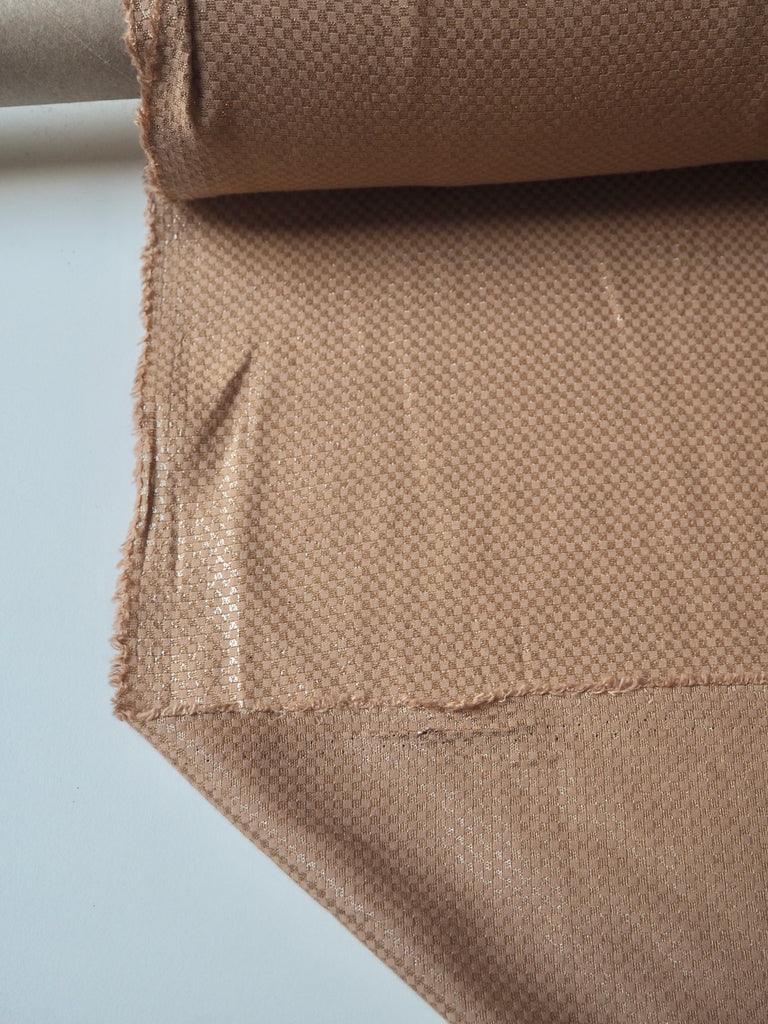 Camel Checkerboard Metallic Cotton Jacquard