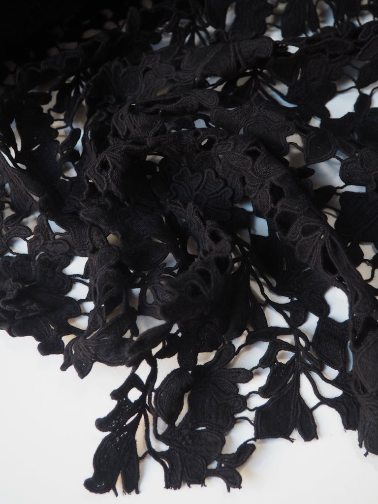 Black 3D Floral Cotton Guipure Lace