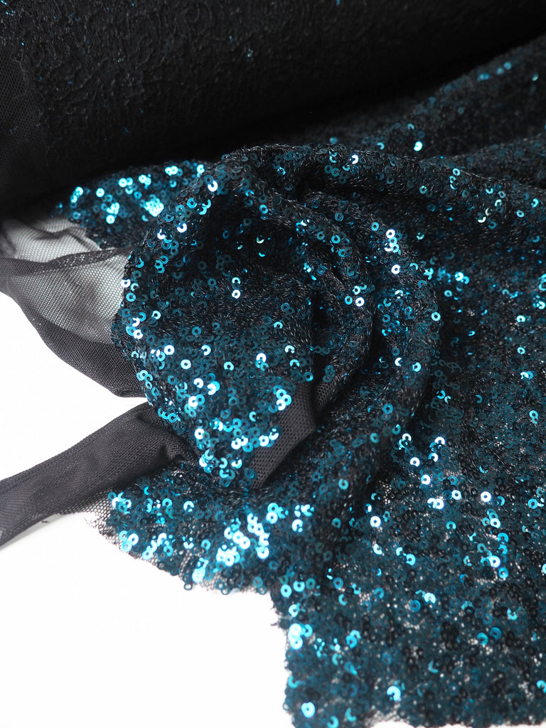 Bright Blue Sequin Stretch Mesh