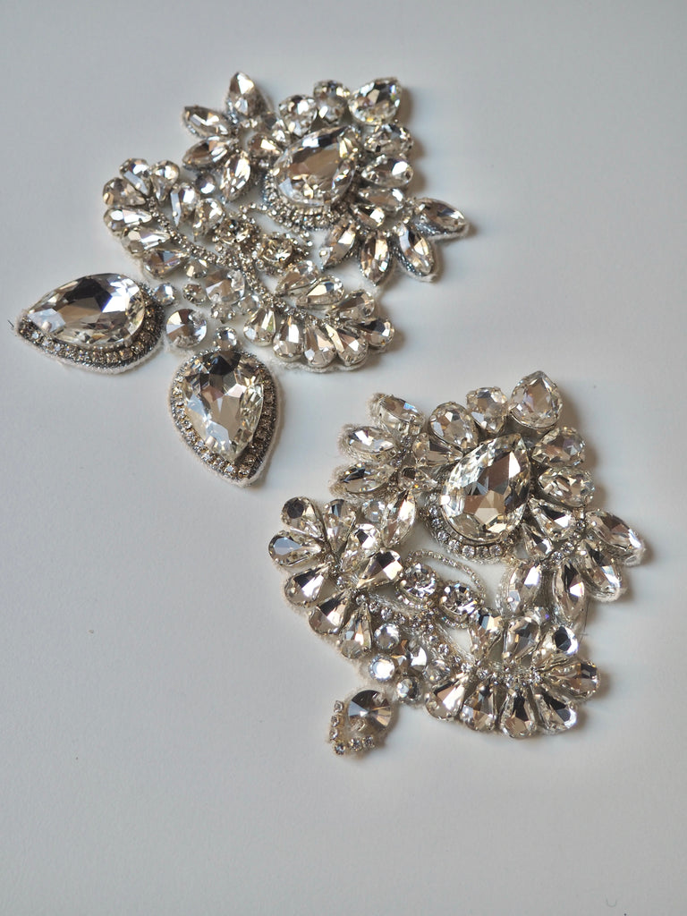 Hand Beaded Silver Crystal Appliqué