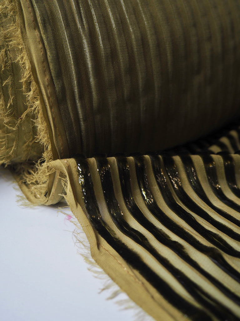 Olive Stripe Metallic Burnout Chiffon
