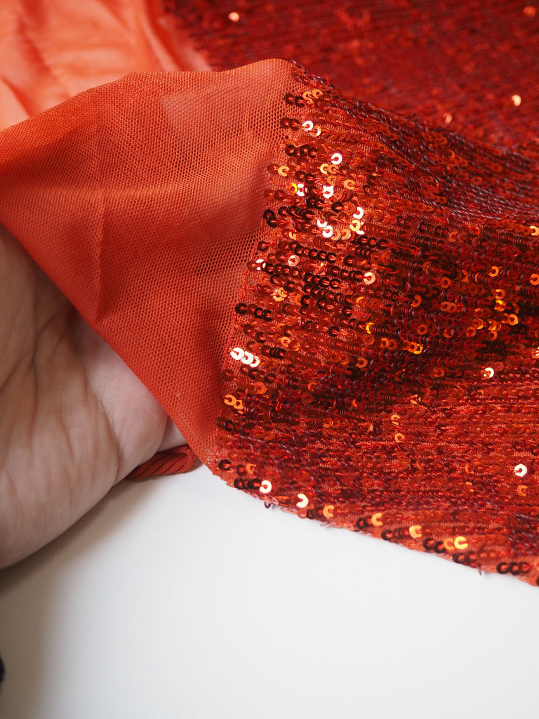 Burnt Orange Sequin Stretch Mesh