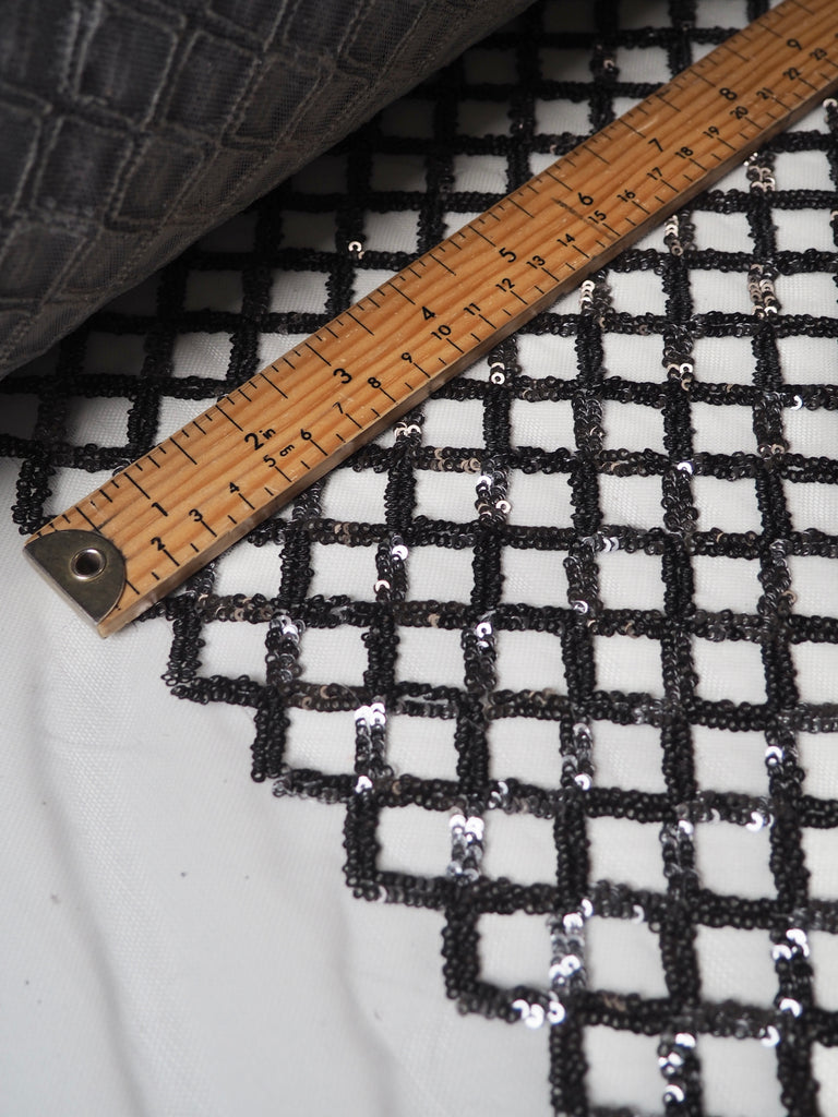 Grey Lattice Sequin Tulle