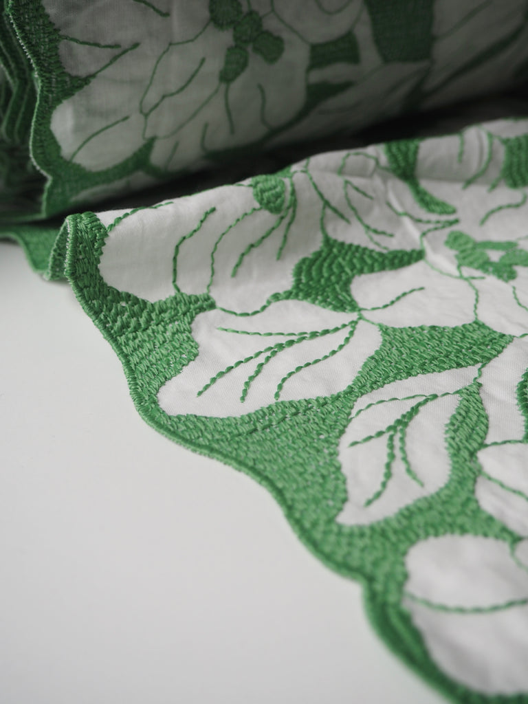 Green Floral Scallop Embroidered Cotton Voile