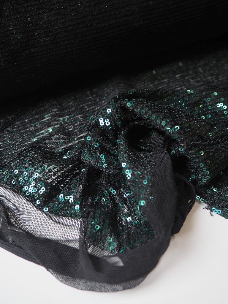 Green Swirl Mosaic Sequin Stretch Mesh