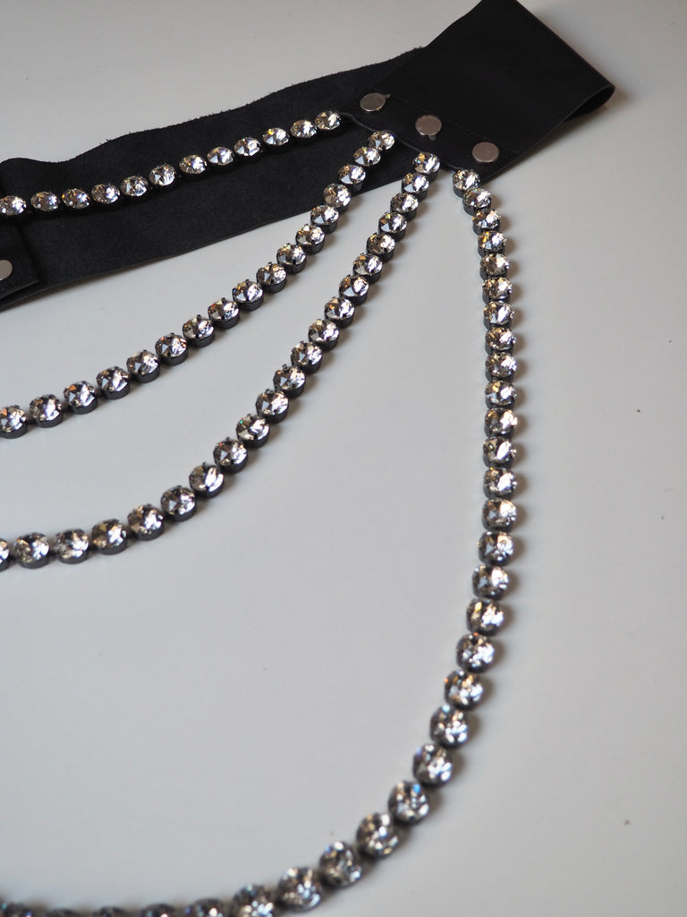 Crystal + Black Leather Belt 110cm
