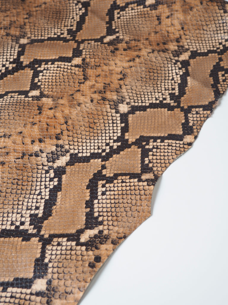 Light Brown Embossed Python Calfskin Leather