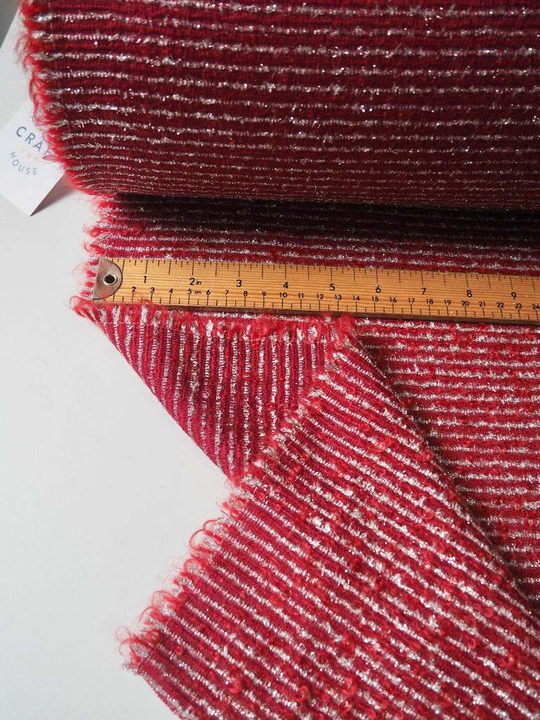 Red + Silver Stripe Wool Blend Bouclé