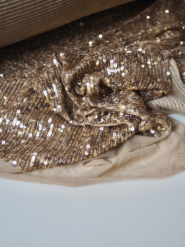 Gold Sequin Stretch Mesh