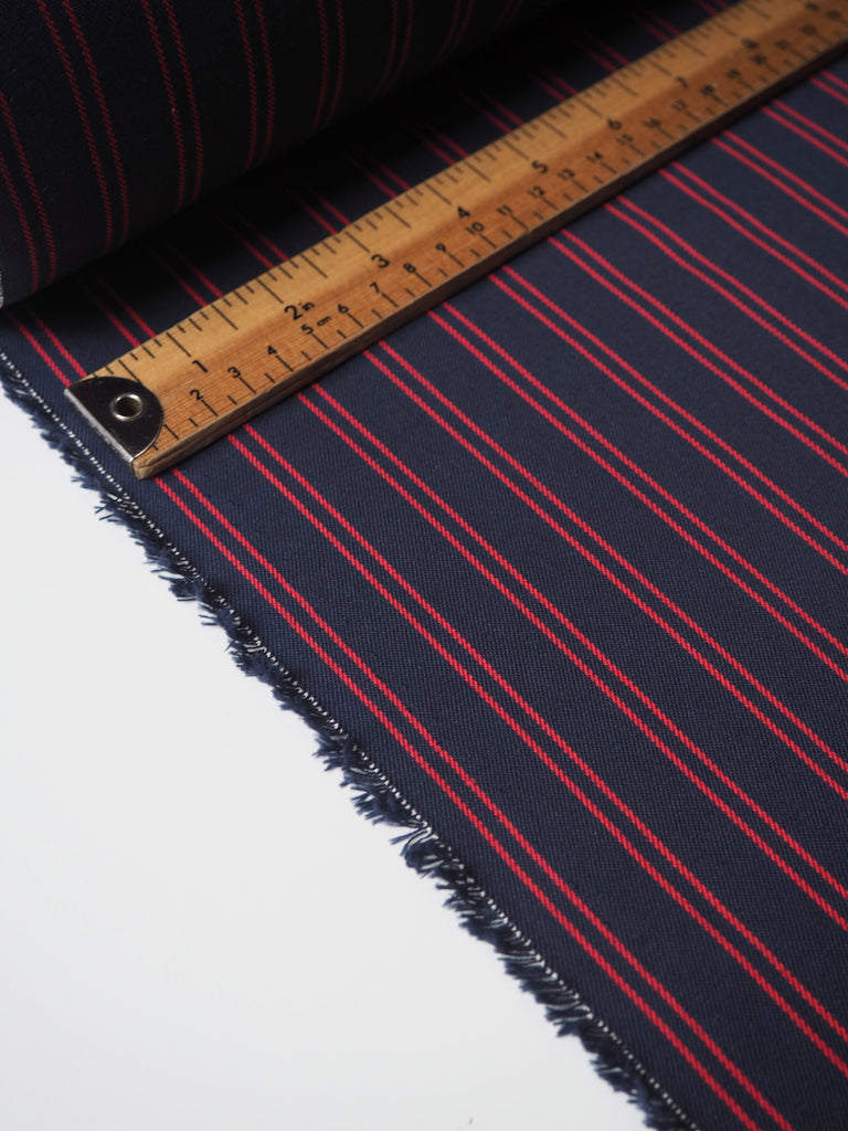 Red + Navy Stripe Cotton Twill