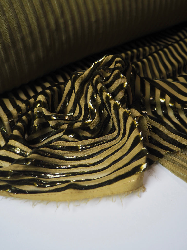 Olive Stripe Metallic Burnout Chiffon