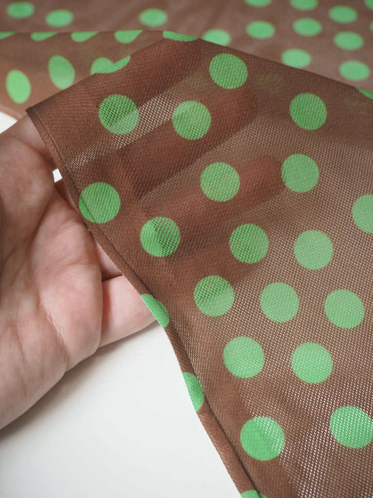 Lime Polka Dot Stretch Mesh