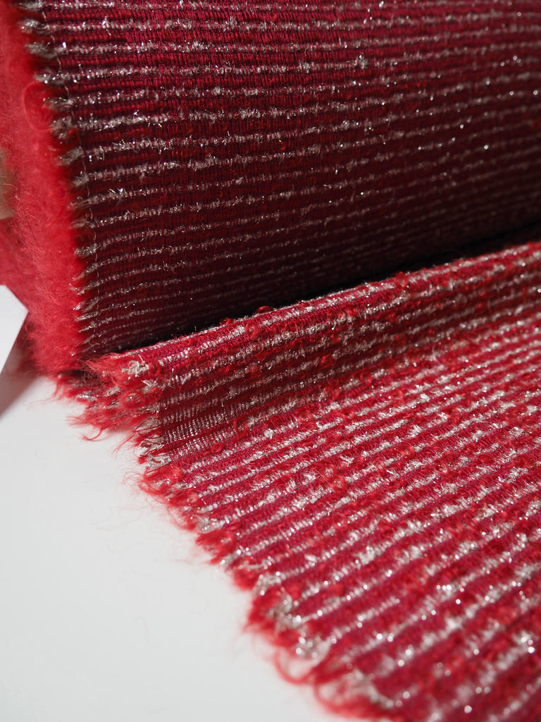 Red + Silver Stripe Wool Blend Bouclé