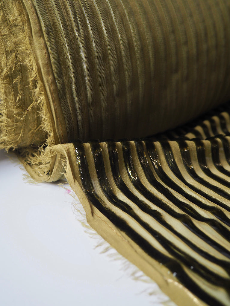 Olive Stripe Metallic Burnout Chiffon