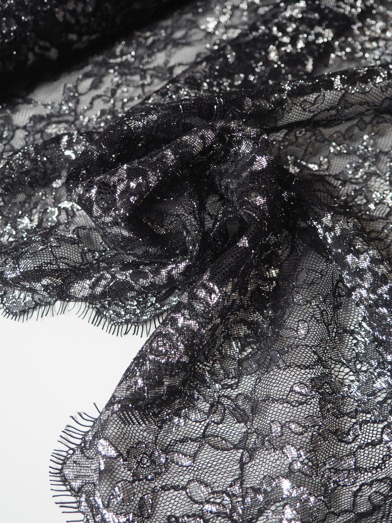 Black Silver Lurex Scallop Lace