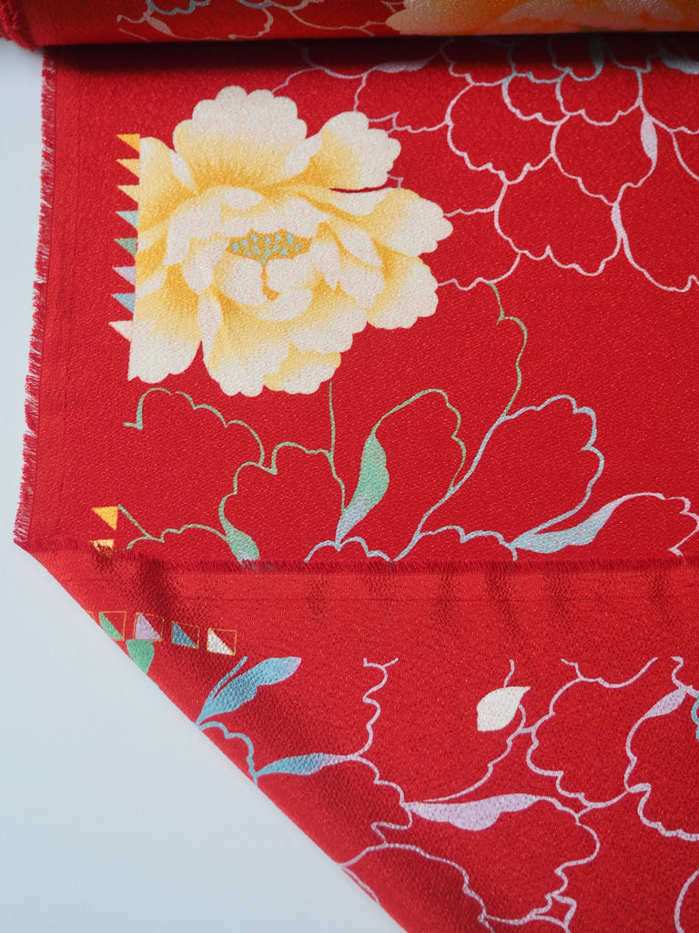 Red Floral Sateen Crepe