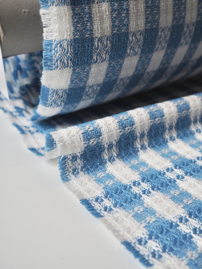 Blue + White Check Cotton Blend Jacquard
