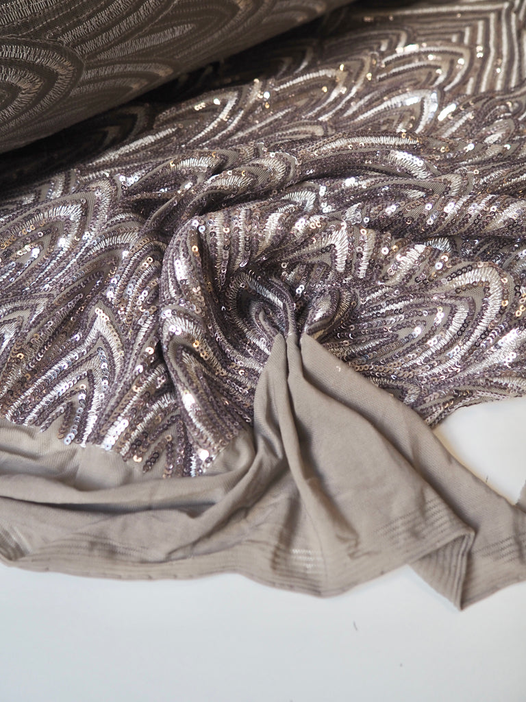 Taupe + Silver Striped Sequin Stretch Mesh